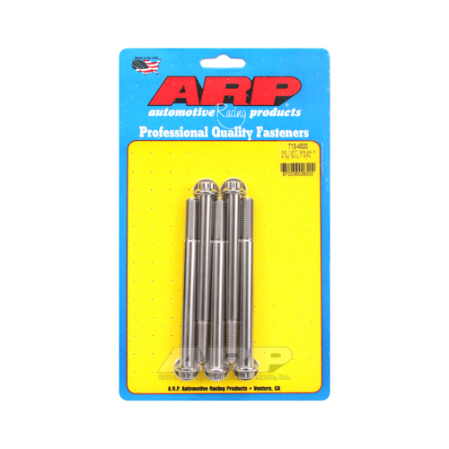 ARP Bolts, 12-Point Head, Stainless 300, Polished, 3/8 in.-24 RH Thread, 4.500 in. UHL, Set of 5