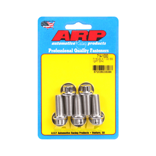ARP Bolts, 12-Point Head, Stainless 300, Polished, 7/16 in.-20 RH Thread, 1.000 in. UHL, Set of 5