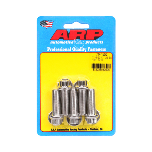 ARP Bolts, 12-Point Head, Stainless 300, Polished, 7/16 in.-20 RH Thread, 1.250 in. UHL, Set of 5