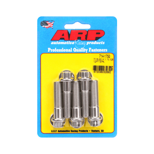 ARP Bolts, 12-Point Head, Stainless 300, Polished, 7/16 in.-20 RH Thread, 1.750 in. UHL, Set of 5