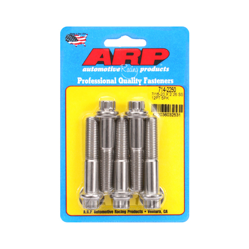 ARP Bolts, 12-Point Head, Stainless 300, Polished, 7/16 in.-20 RH Thread, 2.250 in. UHL, Set of 5