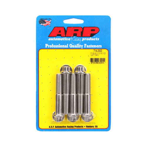 ARP Bolts, 12-Point Head, Stainless 300, Polished, 7/16 in.-20 RH Thread, 2.500 in. UHL, Set of 5