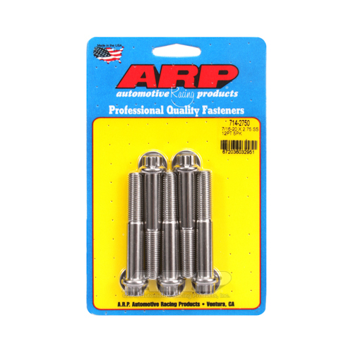 ARP Bolts, 12-Point Head, Stainless 300, Polished, 7/16 in.-20 RH Thread, 2.750 in. UHL, Set of 5