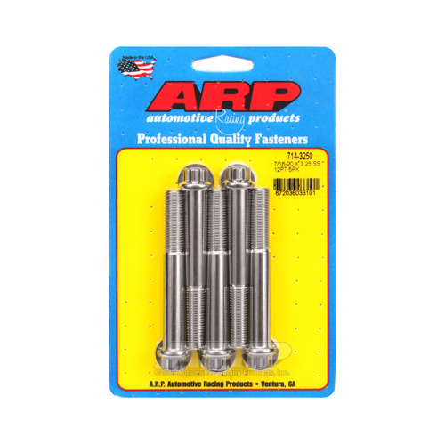ARP Bolts, 12-Point Head, Stainless 300, Polished, 7/16 in.-20 RH Thread, 3.250 in. UHL, Set of 5