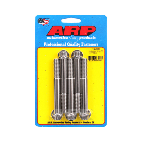 ARP Bolts, 12-Point Head, Stainless 300, Polished, 7/16 in.-20 RH Thread, 3.500 in. UHL, Set of 5