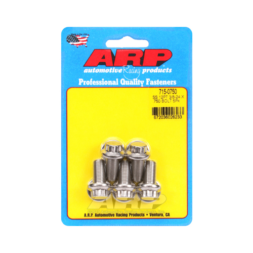 ARP Bolts, 12-Point Head, Stainless 300, Polished, 3/8 in.-24 RH Thread, 0.750 in. UHL, Set of 5