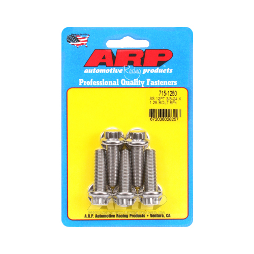 ARP Bolts, 12-Point Head, Stainless 300, Polished, 3/8 in.-24 RH Thread, 1.250 in. UHL, Set of 5