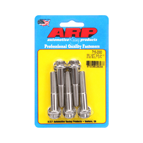 ARP Bolts, 12-Point Head, Stainless 300, Polished, 3/8 in.-24 RH Thread, 2.00 in. UHL, Set of 5