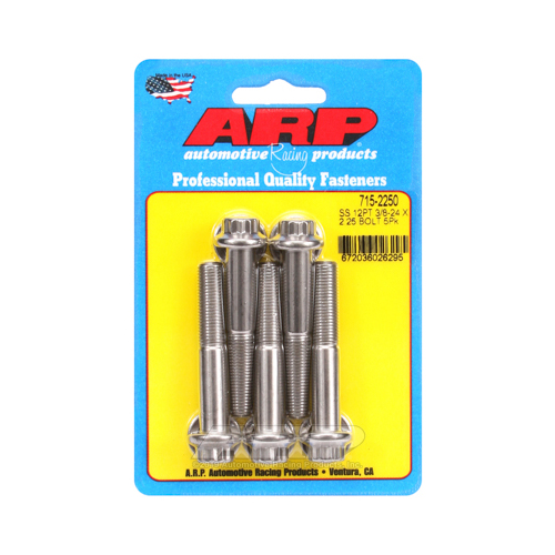 ARP Bolts, 12-Point Head, Stainless 300, Polished, 3/8-24 in. RH Thread, 2.250 in. UHL, Set of 5