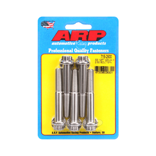 ARP Bolts, 12-Point Head, Stainless 300, Polished, 3/8-24 in. RH Thread, 2.500 in. UHL, Set of 5