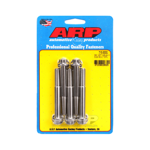 ARP Bolts, 12-Point Head, Stainless 300, Polished, 3/8 in.-24 RH Thread, 3.000 in. UHL, Set of 5