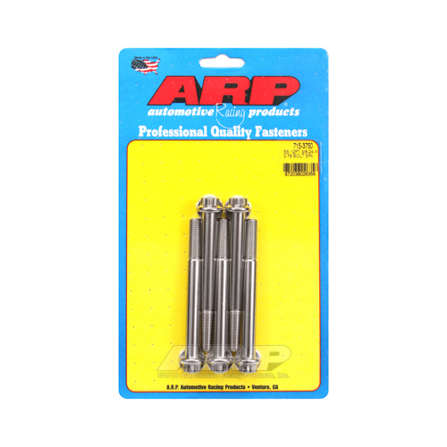 ARP Bolts, 12-Point Head, Stainless 300, Polished, 3/8 in.-24 RH Thread, 3.750 in. UHL, Set of 5