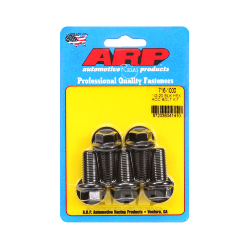 ARP Bolts, 8740 Chromoly, Black Oxide, Hex Head, 1/2-20 in. Thread, 1.00 in. UHL, Set of 5