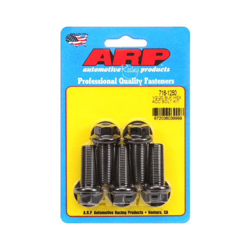 ARP Bolts, 8740 Chromoly, Black Oxide, Hex Head, 1/2-20 in. Thread, 1.25 in. UHL, Set of 5