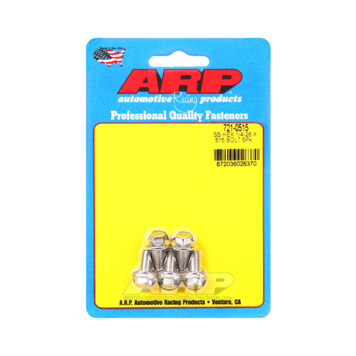 ARP Bolts, Hex Head, Stainless 300, Polished, 1/4 in.-28 RH Thread, 0.515 in. UHL, Set of 5