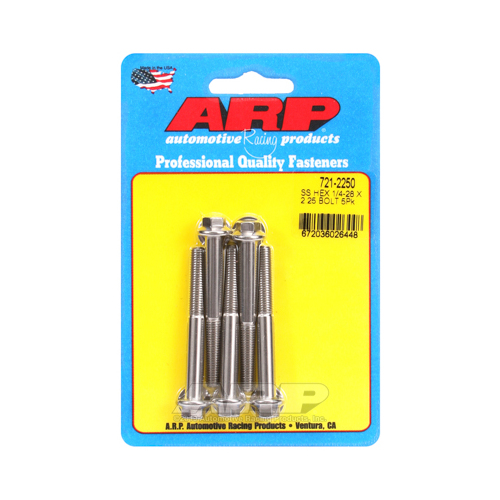 ARP Bolts, Hex Head, Stainless 300, Polished, 1/4 in.-28 RH Thread, 2.250 in. UHL, Set of 5