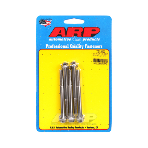 ARP Bolts, Hex Head, Stainless 300, Polished, 1/4 in.-28 RH Thread, 3.000 in. UHL, Set of 5
