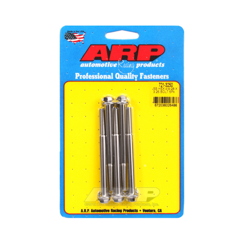 ARP Bolts, Hex Head, Stainless 300, Polished, 1/4 in.-28 RH Thread, 3.250 in. UHL, Set of 5