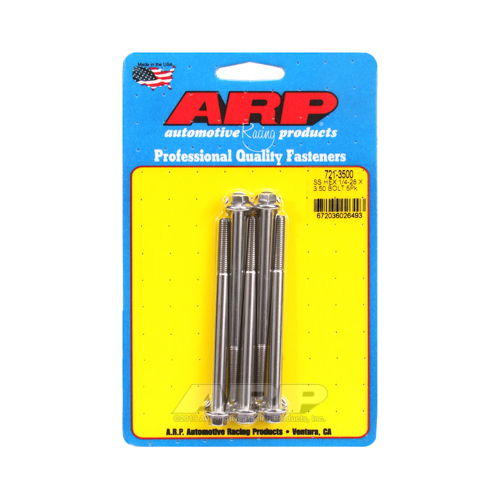 ARP Bolts, Hex Head, Stainless 300, Polished, 1/4 in.-28 RH Thread, 3.500 in. UHL, Set of 5