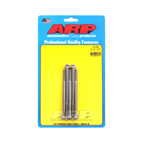 ARP Bolts, Hex Head, Stainless 300, Polished, 1/4 in.-28 RH Thread, 4.000 in. UHL, Set of 5