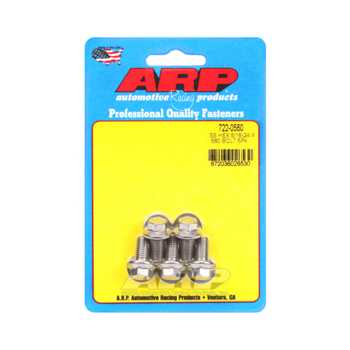 ARP Bolts, Hex Head, Stainless 300, Polished, 5/16 in.-24 RH Thread, 0.560 in. UHL, Set of 5