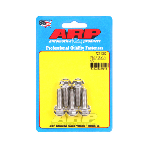 ARP Bolts, Hex Head, Stainless 300, Polished, 5/16 in.-24 RH Thread, 1.000 in. UHL, Set of 5