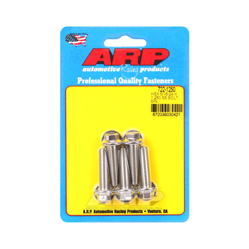 ARP Bolts, Hex Head, Stainless 300, Polished, 5/16 in.-24 RH Thread, 1.250 in. UHL, Set of 5