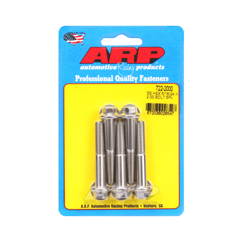 ARP Bolts, Hex Head, Stainless 300, Polished, 5/16 in.-24 RH Thread, 2.000 in. UHL, Set of 5