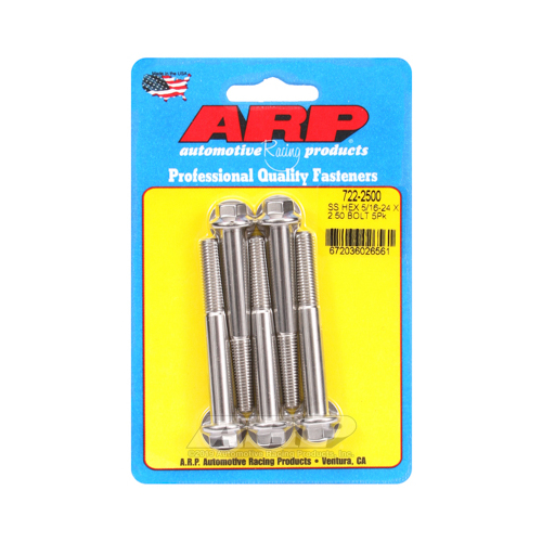 ARP Bolts, Hex Head, Stainless 300, Polished, 5/16 in.-24 RH Thread, 2.500 in. UHL, Set of 5