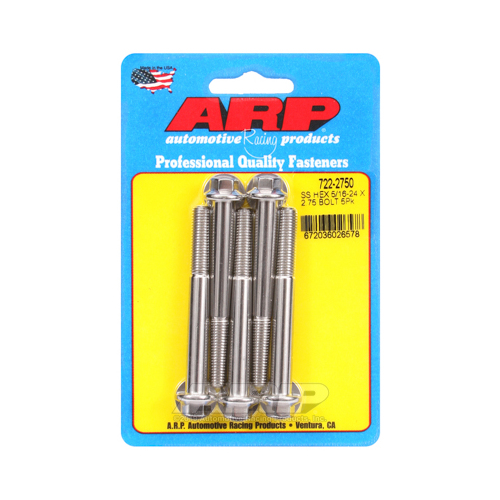 ARP Bolts, Hex Head, Stainless 300, Polished, 5/16 in.-24 RH Thread, 2.750 in. UHL, Set of 5