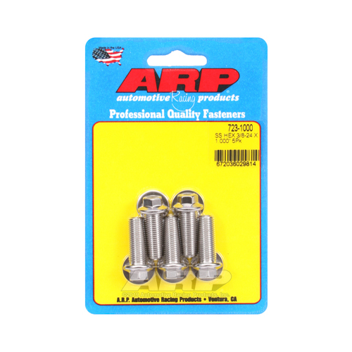 ARP Bolts, Hex Head, Stainless 300, Polished, 3/8 in.-24 RH Thread, 1.000 in. UHL, Set of 5