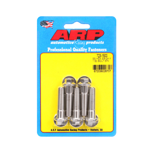ARP Bolts, Hex Head, Stainless 300, Polished, 3/8 in.-24 RH Thread, 1.500 in. UHL, Set of 5