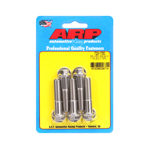 ARP Bolts, Hex Head, Stainless 300, Polished, 3/8 in.-24 RH Thread, 1.750 in. UHL, Set of 5