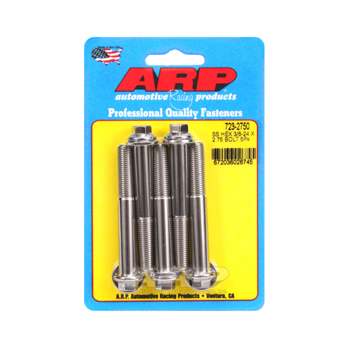 ARP Bolts, Hex Head, Stainless 300, Polished, 3/8 in.-24 RH Thread, 2.750 in. UHL, Set of 5