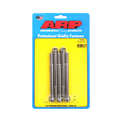 ARP Bolts, Hex Head, Stainless 300, Polished, 3/8 in.-24 RH Thread, 4.500 in. UHL, Set of 5