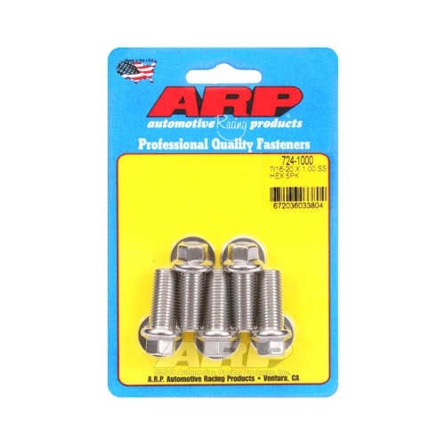 ARP Bolts, Hex Head, Stainless 300, Polished, 7/16 in.-20 RH Thread, 1.000 in. UHL, Set of 5