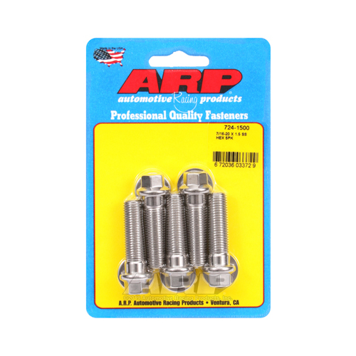 ARP Bolts, Hex Head, Stainless 300, Polished, 7/16 in.-20 RH Thread, 1.500 in. UHL, Set of 5