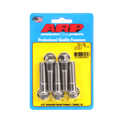 ARP Bolts, Hex Head, Stainless 300, Polished, 7/16 in.-20 RH Thread, 1.750 in. UHL, Set of 5