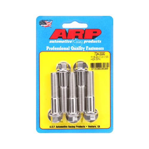ARP Bolts, Hex Head, Stainless 300, Polished, 7/16 in.-20 RH Thread, 2.000 in. UHL, Set of 5