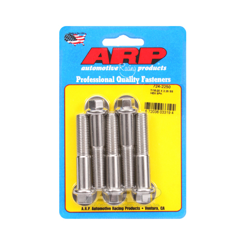 ARP Bolts, Hex Head, Stainless 300, Polished, 7/16 in.-20 RH Thread, 2.250 in. UHL, Set of 5