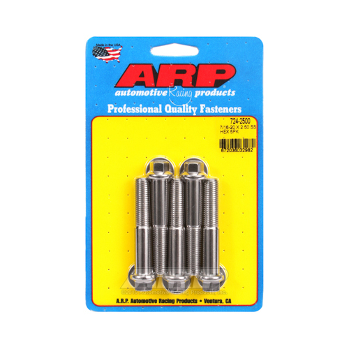 ARP Bolts, Hex Head, Stainless 300, Polished, 7/16 in.-20 RH Thread, 2.500 in. UHL, Set of 5