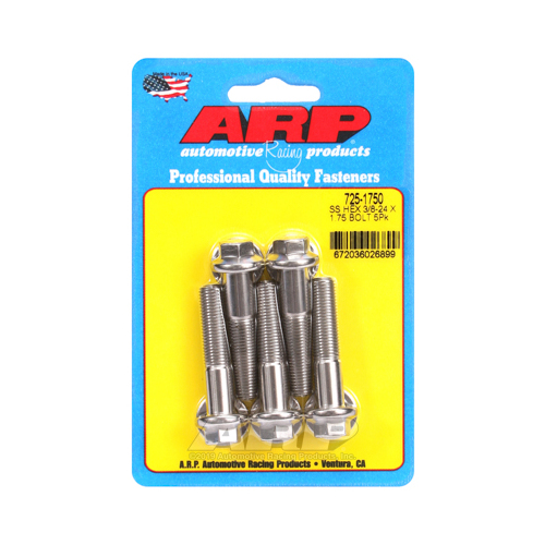 ARP Bolts, Hex Head, Stainless 300, Polished, 3/8 in.-24 RH Thread, 1.750 in. UHL, Set of 5