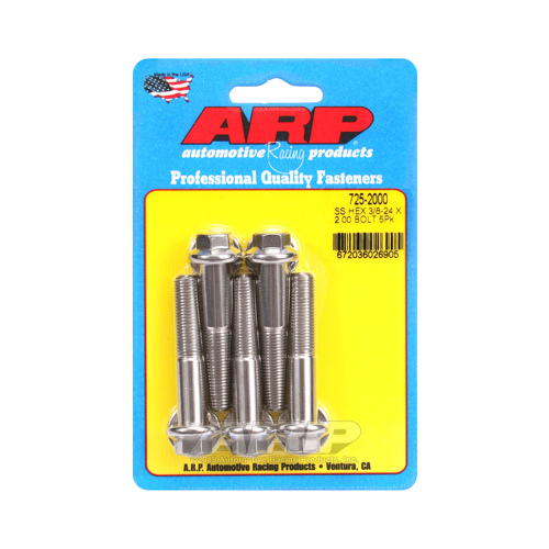 ARP Bolts, Hex Head, Stainless 300, Polished, 3/8 in.-24 RH Thread, 2.000 in. UHL, Set of 5
