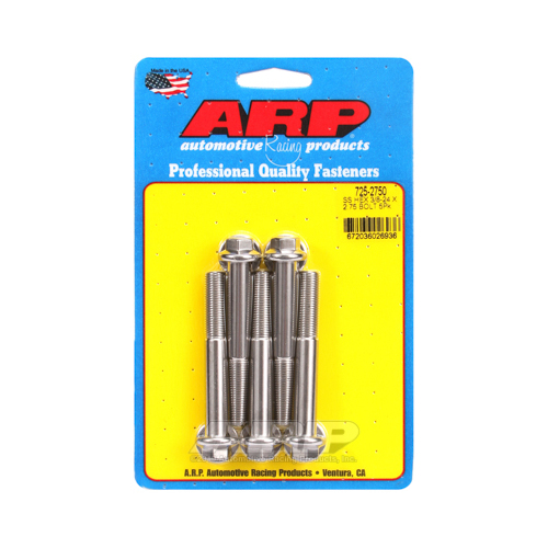 ARP Bolts, Hex Head, Stainless 300, Polished, 3/8 in.-24 RH Thread, 2.750 in. UHL, Set of 5