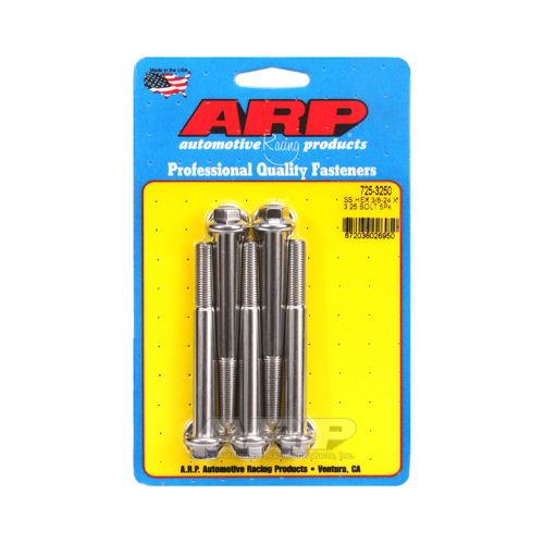 ARP Bolts, Hex Head, Stainless 300, Polished, 3/8 in.-24 RH Thread, 3.250 in. UHL, Set of 5