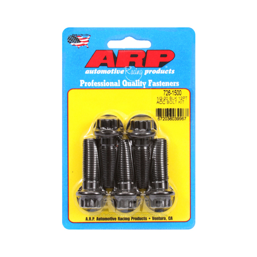 ARP Bolts, 8740 Chromoly, Black Oxide, 12-Point Head, 1/2-20 in. Thread, 1.50 in. UHL, Set of 5