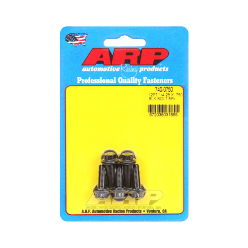 ARP Bolts, 12-Point Head, Chromoly Steel, Black Oxide, 1/4 in.-28 RH Thread, 0.750 in. UHL, Set of 5