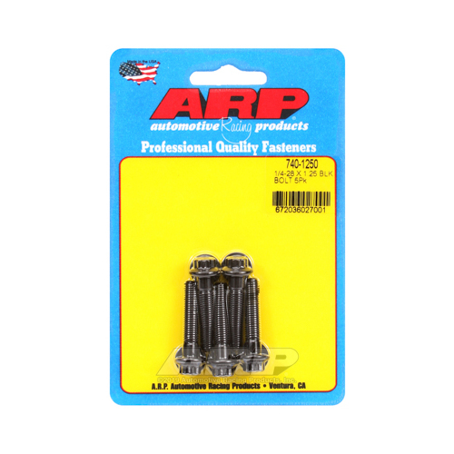 ARP Bolts, 12-Point Head, Chromoly Steel, Black Oxide, 1/4 in.-28 RH Thread, 1.250 in. UHL, Set of 5