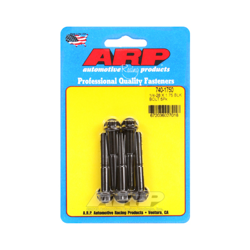 ARP Bolts, 12-Point Head, Chromoly Steel, Black Oxide, 1/4 in.-28 RH Thread, 1.750 in. UHL, Set of 5