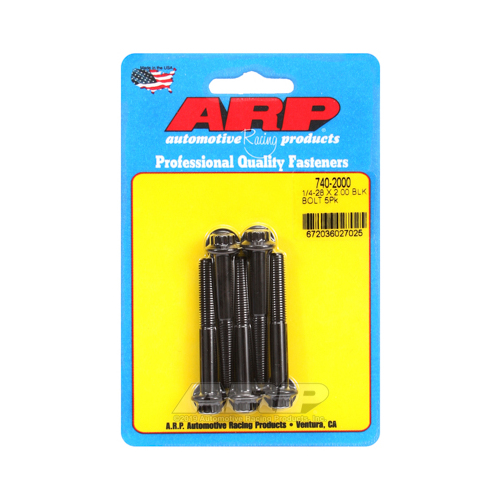 ARP Bolts, 12-Point Head, Chromoly Steel, Black Oxide, 1/4 in.-28 RH Thread, 2.000 in. UHL, Set of 5